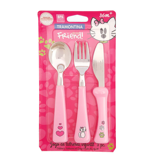Set de Cubiertos para niñas | Rosado | 3 piezas | Tramontina